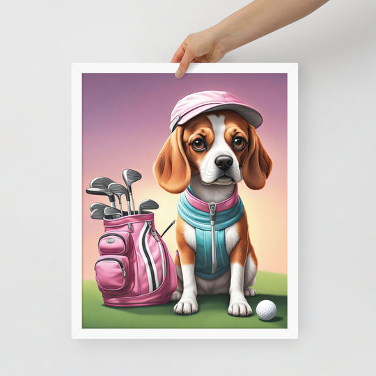 Beagle Golfer- Framed poster v3