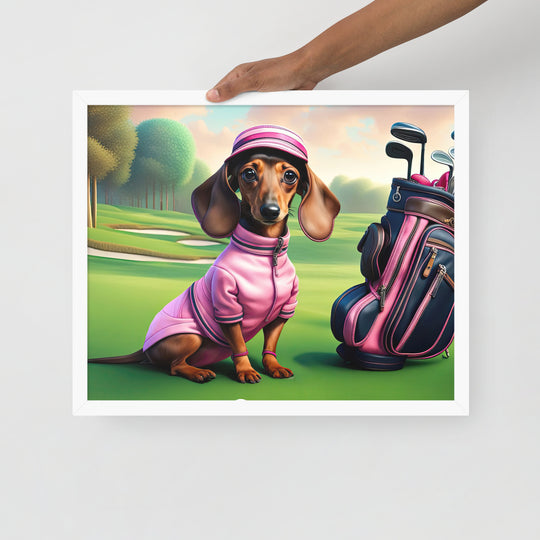 Dachshund Golfer- Framed poster v2