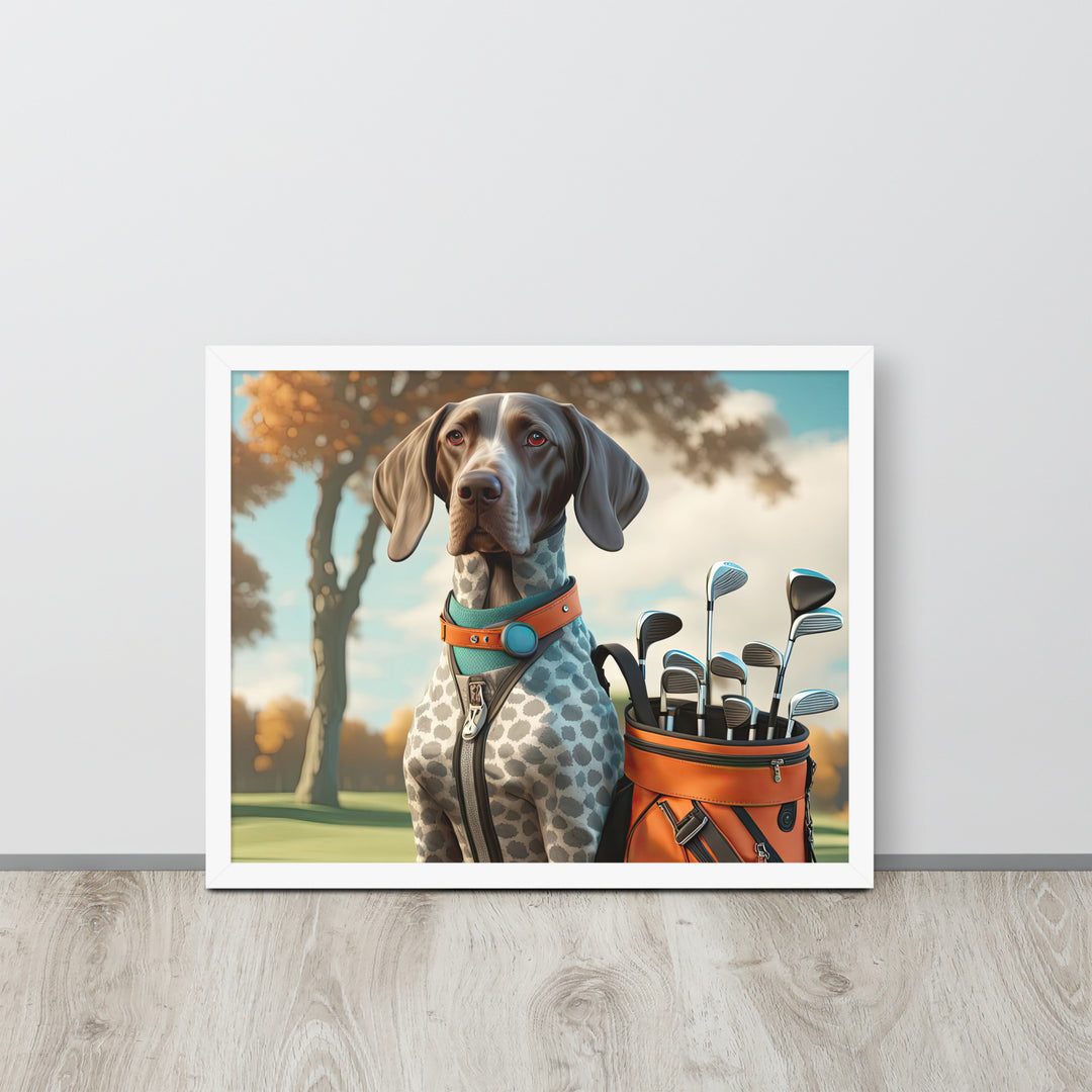 German Shorthaired Pointer Golfer- Framed poster