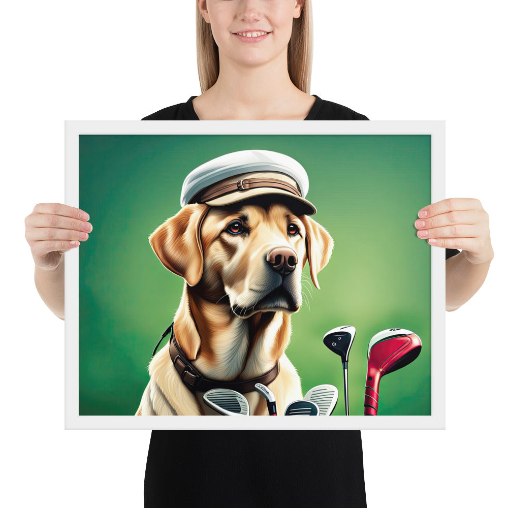 Framed poster-Labrador Retriever Golfer V3