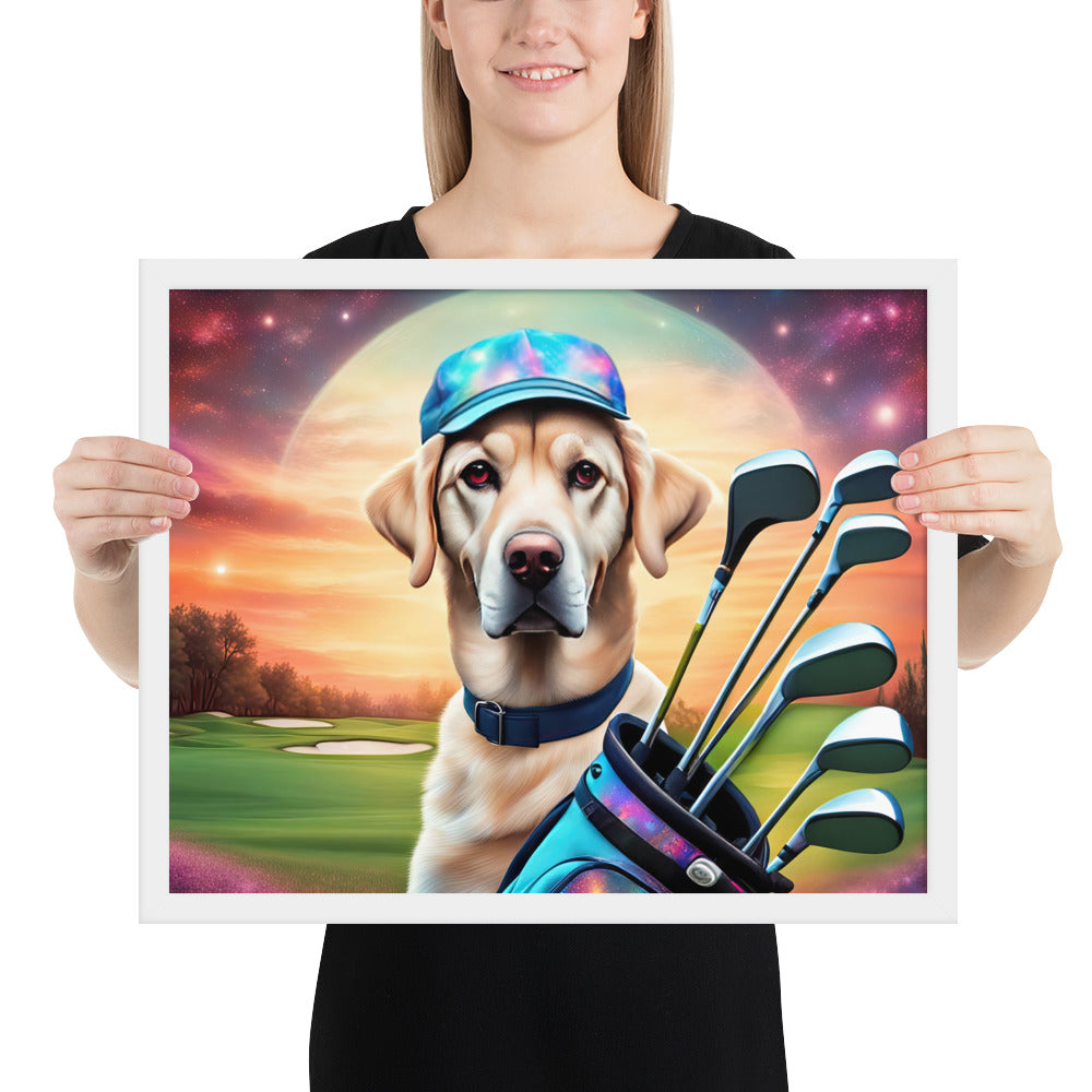 Framed poster-Labrador Retriever Golfer V13