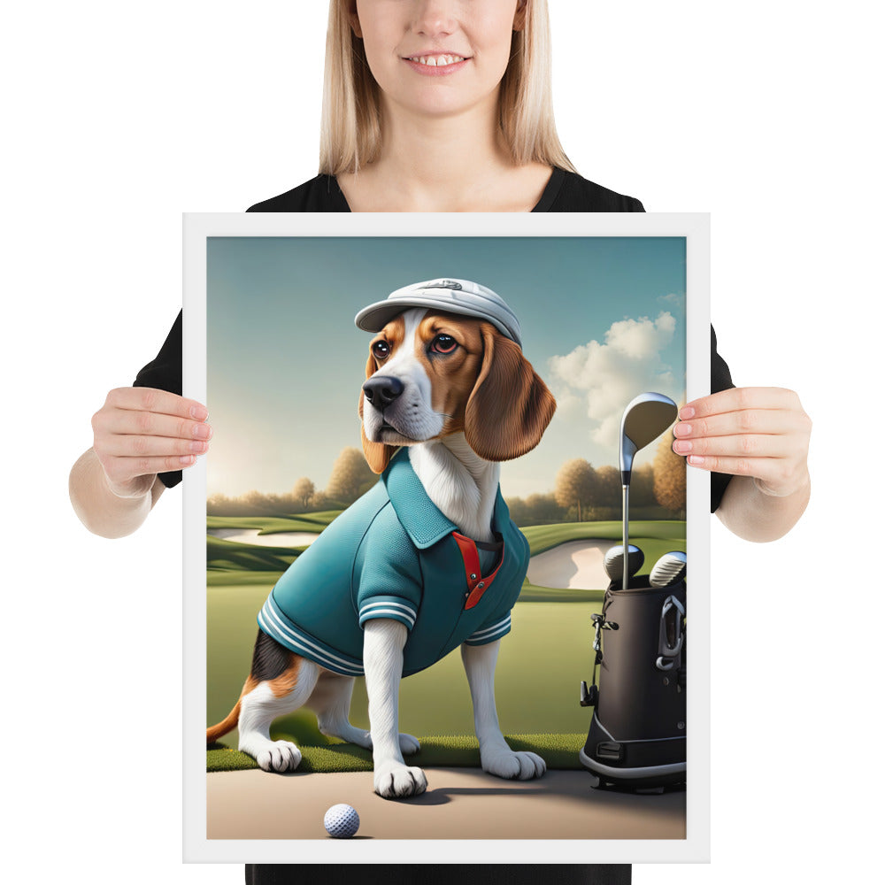 Beagle Golfer- Framed poster v2