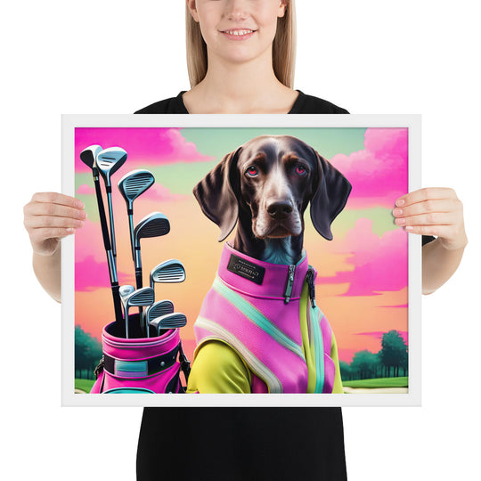 German Shorthaired Pointer Golfer- Framed poster v3