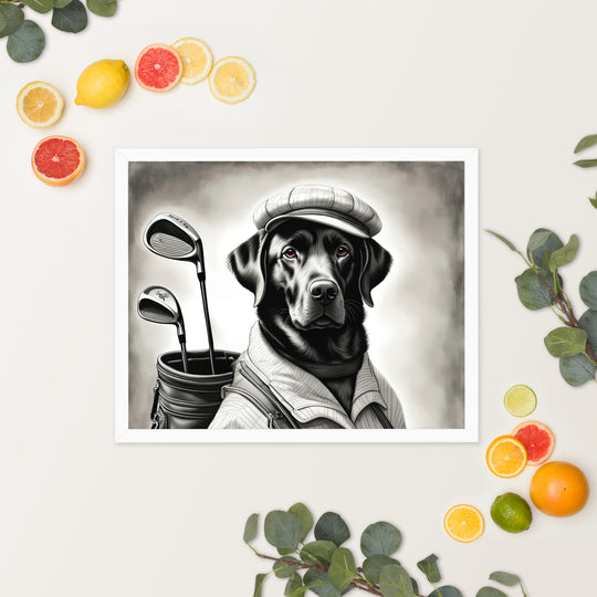 Framed poster-Labrador Retriever Golfer V11