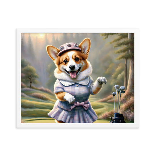 Pembroke Welsh Corgi Golfer- Framed poster v2