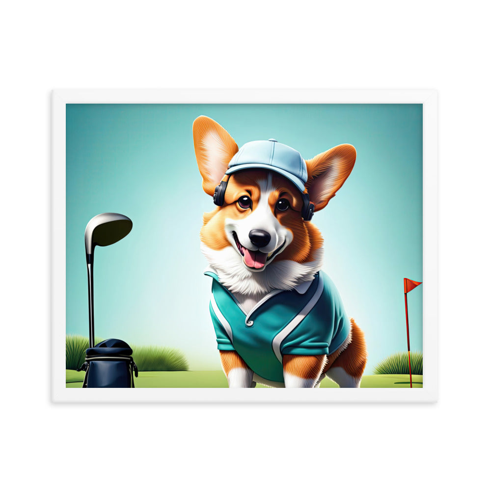 Pembroke Welsh Corgi Golfer- Framed poster