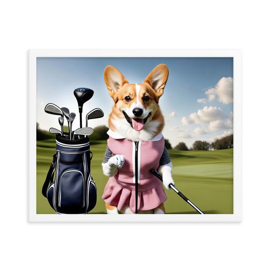 Pembroke Welsh Corgi Golfer- Framed poster v5