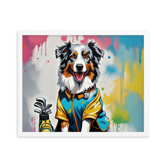 Australian Shepherd Golfer- Framed poster v3