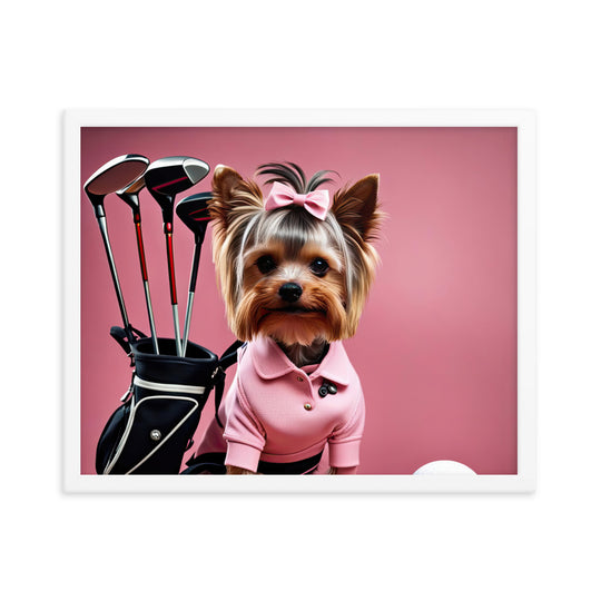 Yorkshire Terrier Golfer- Framed poster