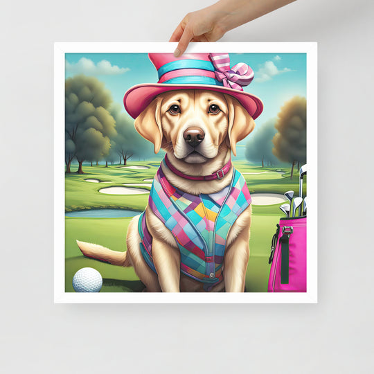 Framed poster-Labrador Retriever Golfer V9