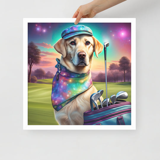 Framed poster-Labrador Retriever Golfer V21