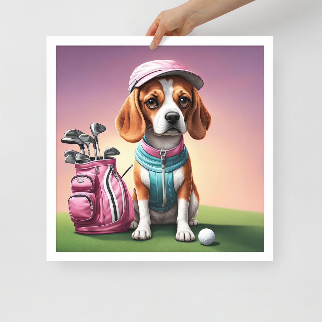 Beagle Golfer- Framed poster v3