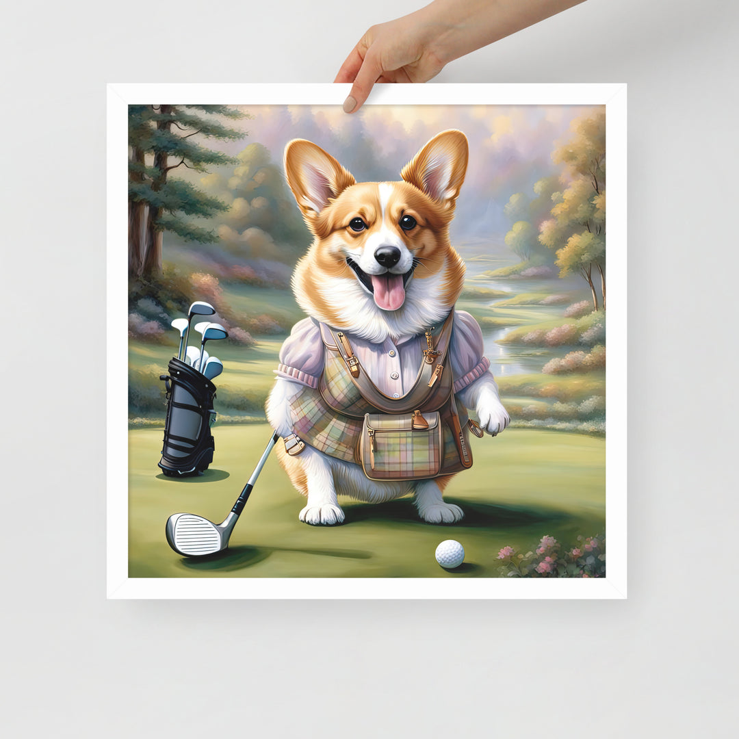 Pembroke Welsh Corgi Golfer- Framed poster v4