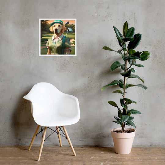 Framed poster-Labrador Retriever Golfer V14