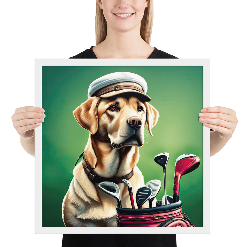 Framed poster-Labrador Retriever Golfer V3