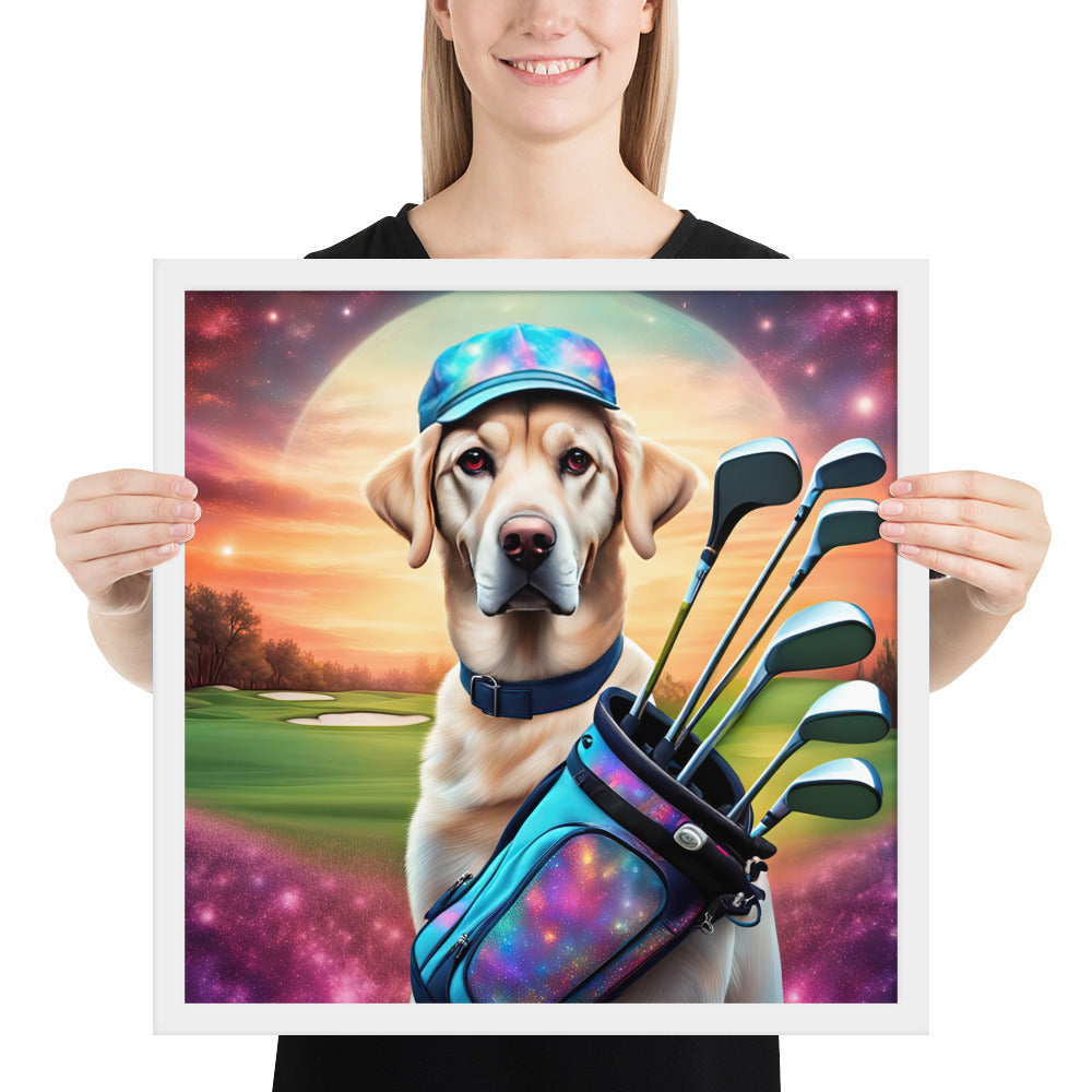 Framed poster-Labrador Retriever Golfer V13