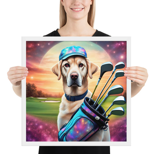 Framed poster-Labrador Retriever Golfer V13