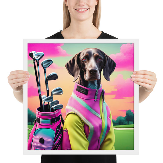 German Shorthaired Pointer Golfer- Framed poster v3