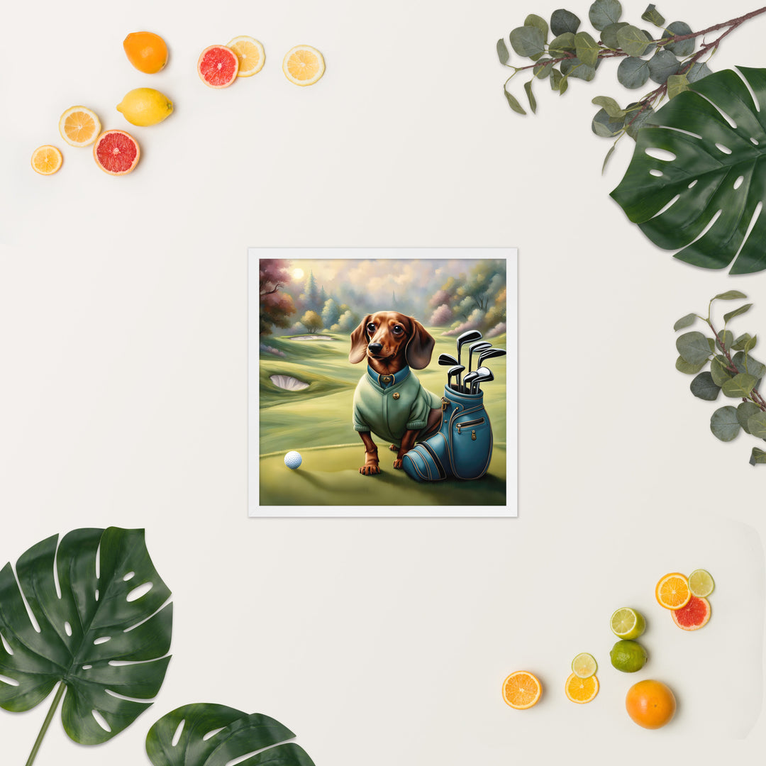 Dachshund Golfer- Framed poster