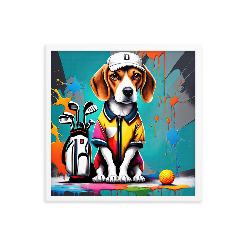 Beagle Golfer- Framed poster v4