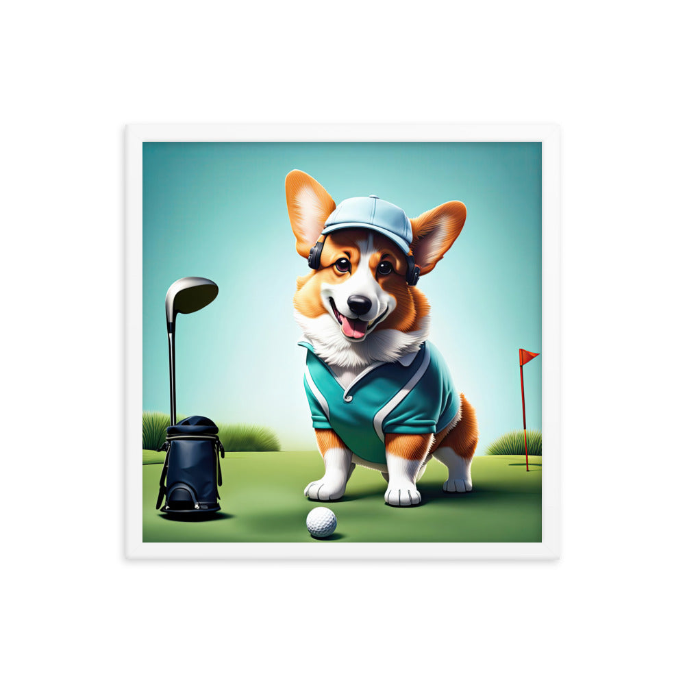 Pembroke Welsh Corgi Golfer- Framed poster