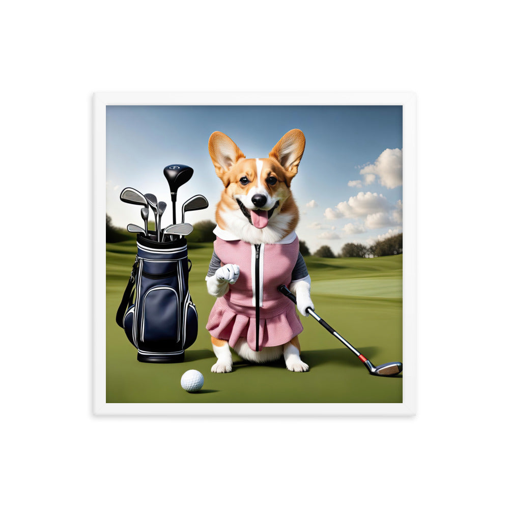 Pembroke Welsh Corgi Golfer- Framed poster v5