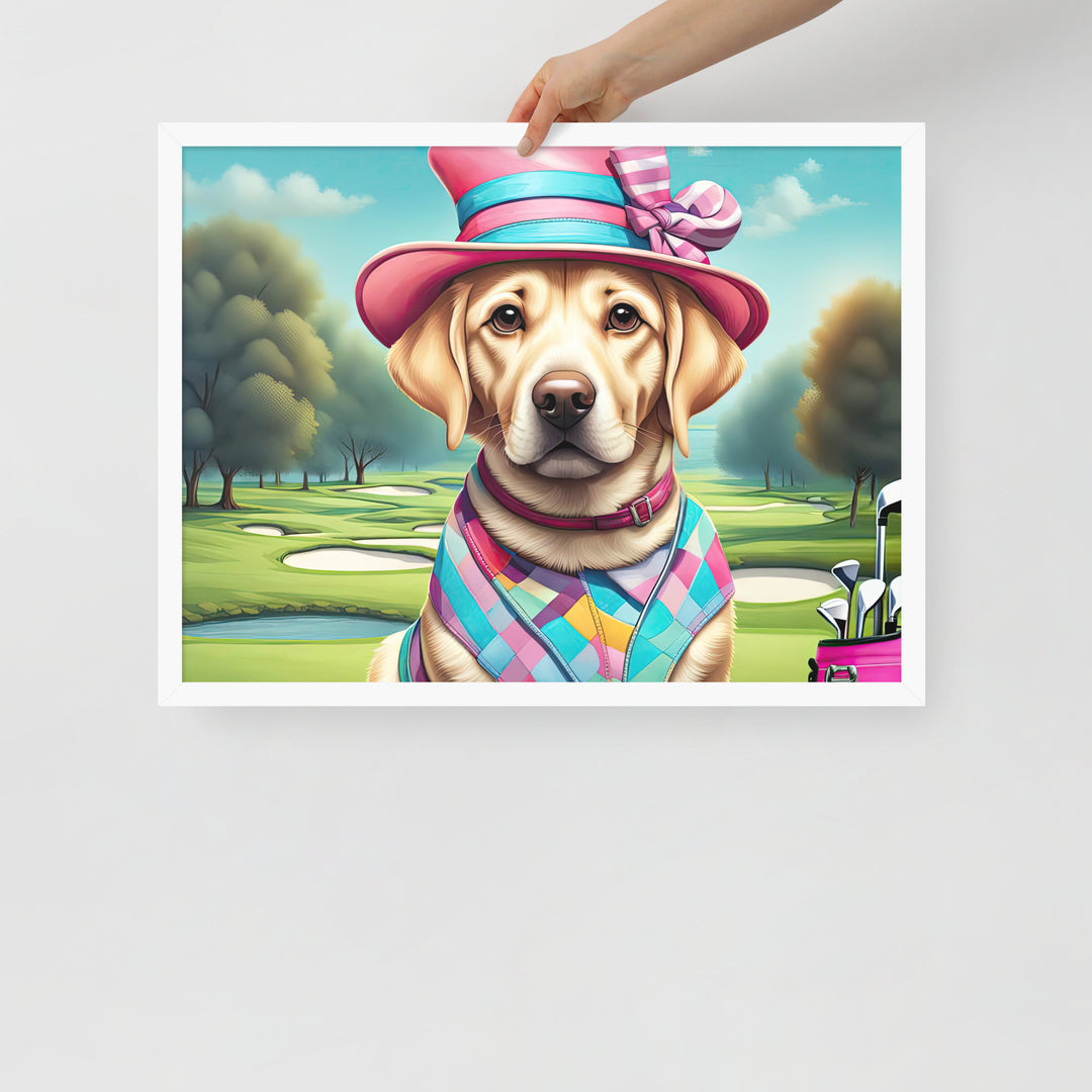 Framed poster-Labrador Retriever Golfer V9