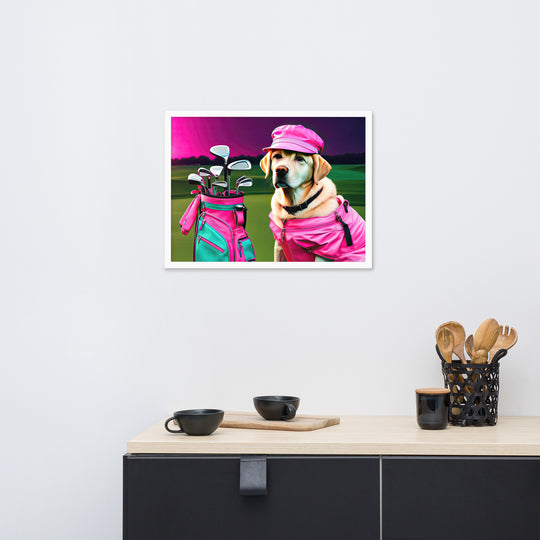 Framed poster-Labrador Retriever Golfer V17