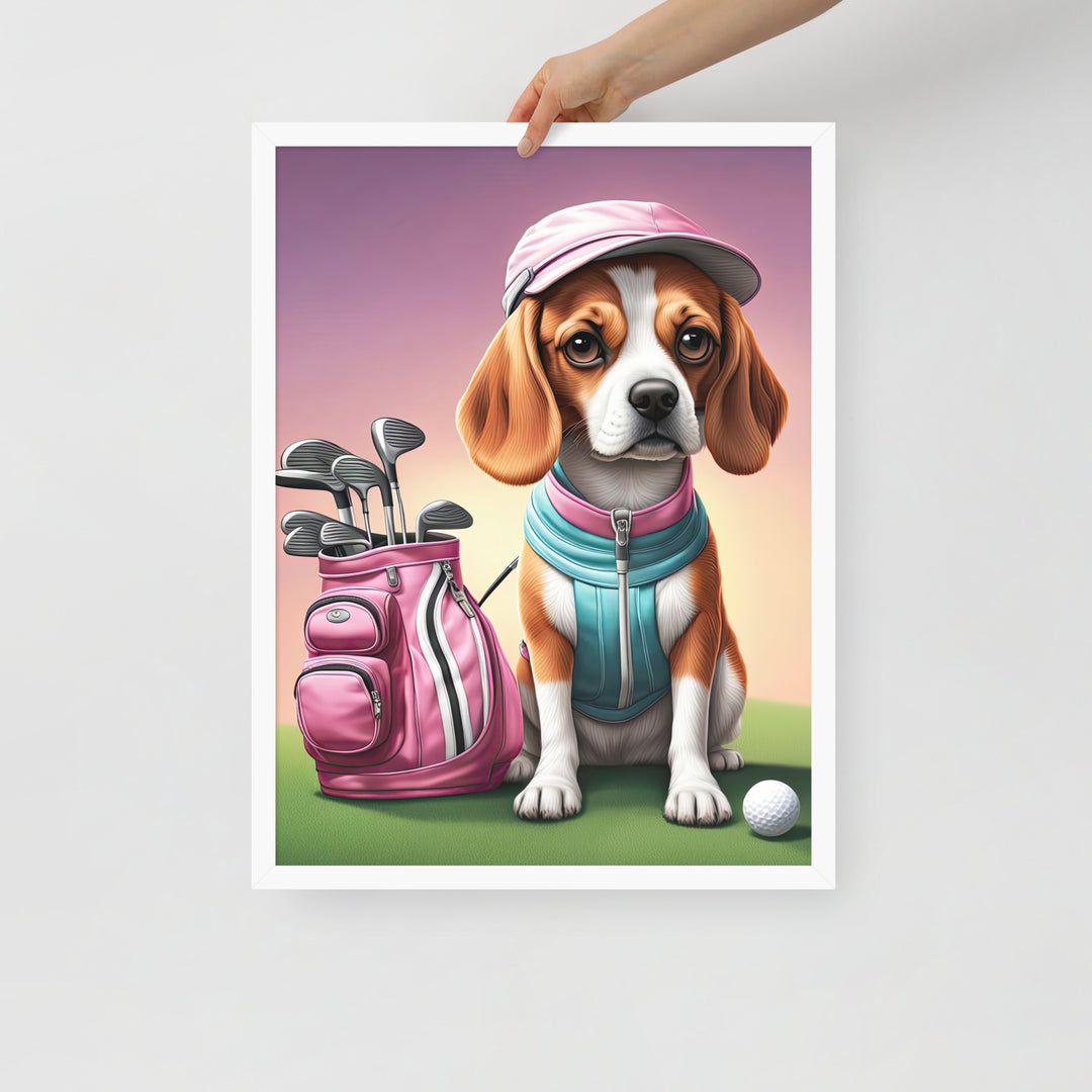 Beagle Golfer- Framed poster v3