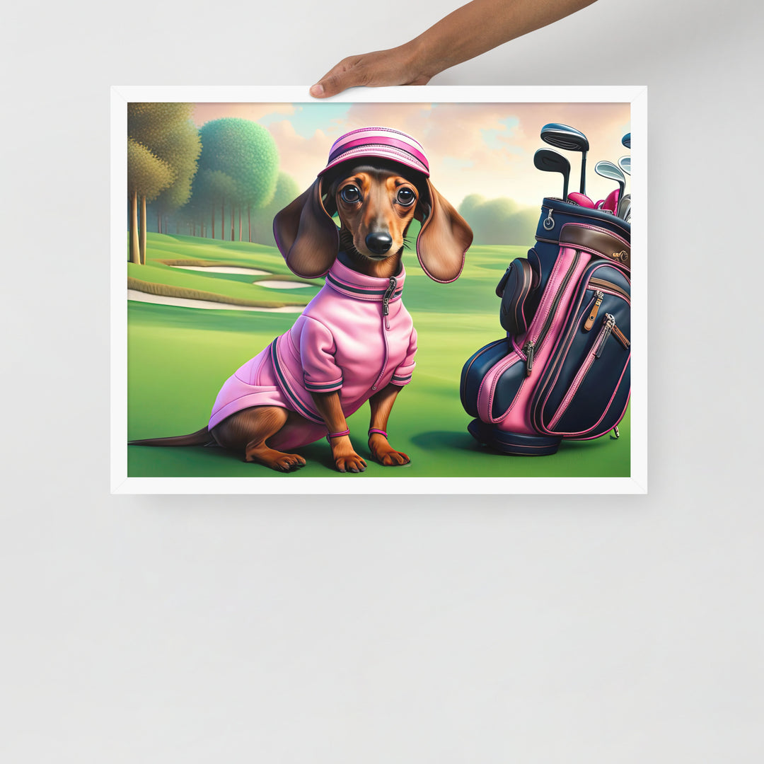 Dachshund Golfer- Framed poster v2