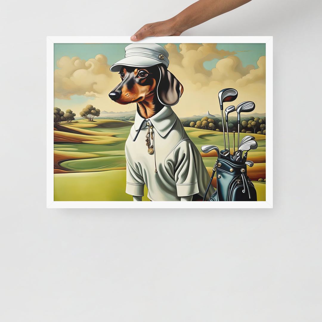 Dachshund Golfer- Framed poster v3