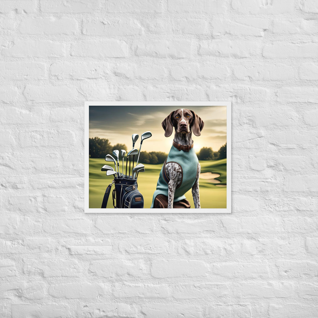 German Shorthaired Pointer Golfer- Framed poster v2