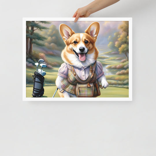 Pembroke Welsh Corgi Golfer- Framed poster v4