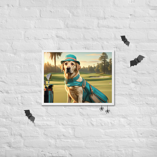 Framed poster-Labrador Retriever Golfer V12