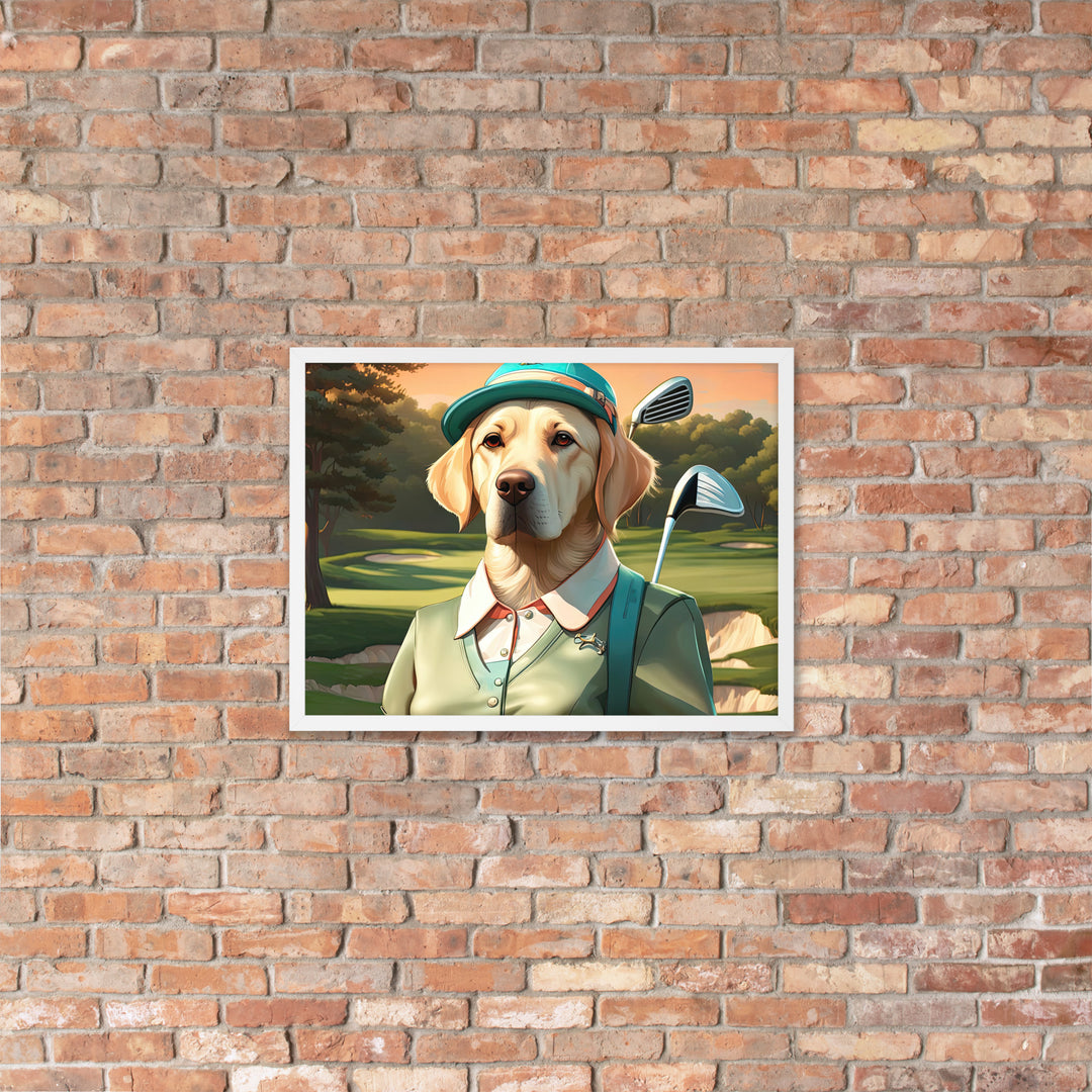 Framed poster-Labrador Retriever Golfer V14