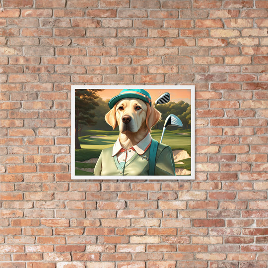 Framed poster-Labrador Retriever Golfer V14