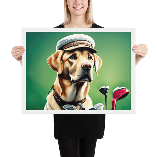 Framed poster-Labrador Retriever Golfer V3