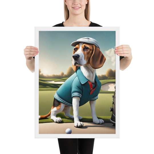 Beagle Golfer- Framed poster v2