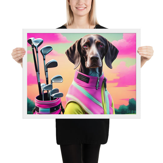 German Shorthaired Pointer Golfer- Framed poster v3