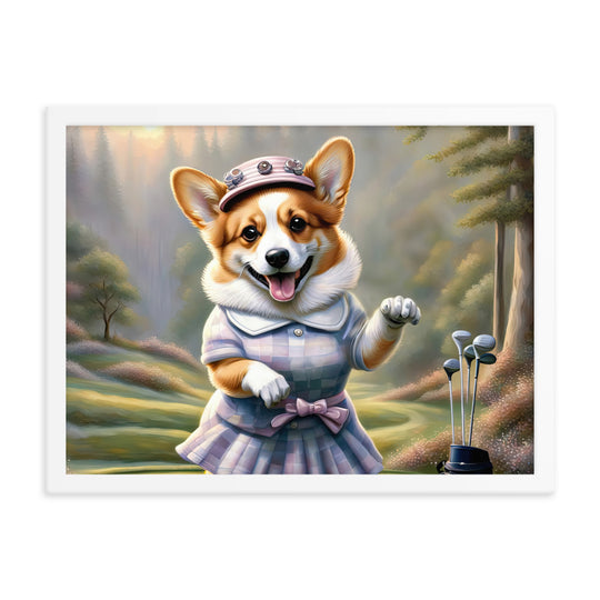 Pembroke Welsh Corgi Golfer- Framed poster v2