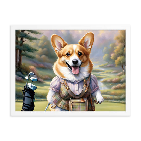 Pembroke Welsh Corgi Golfer- Framed poster v3