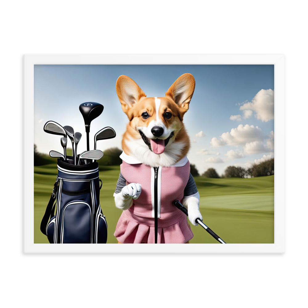 Pembroke Welsh Corgi Golfer- Framed poster v5