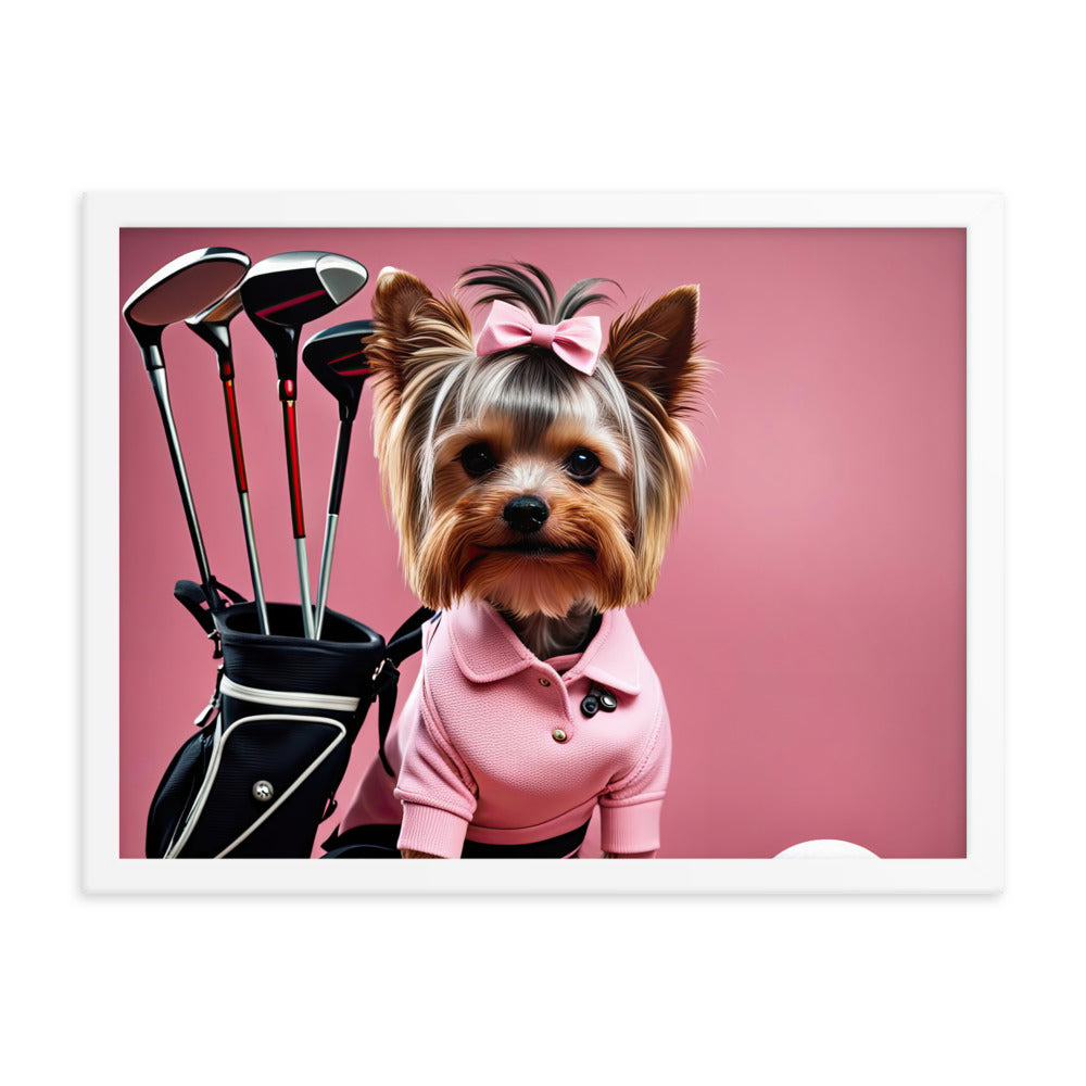 Yorkshire Terrier Golfer- Framed poster