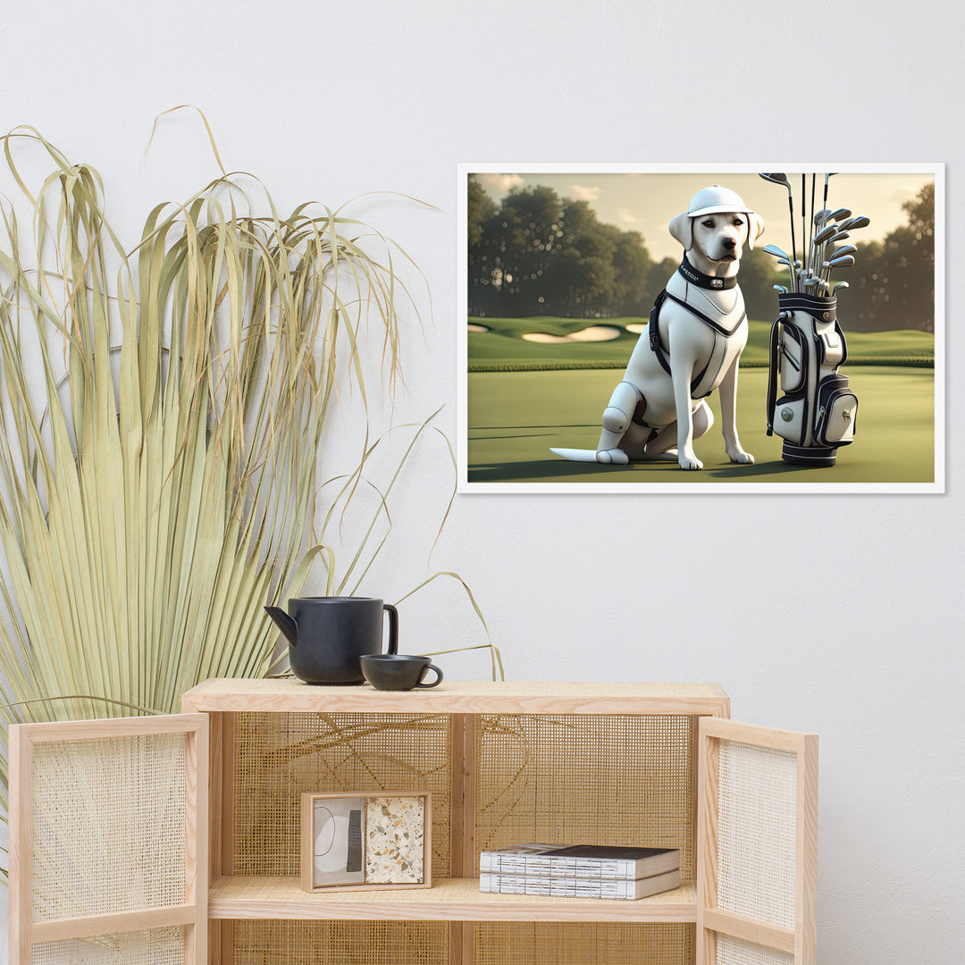 Framed poster-Labrador Retriever Golfer V6