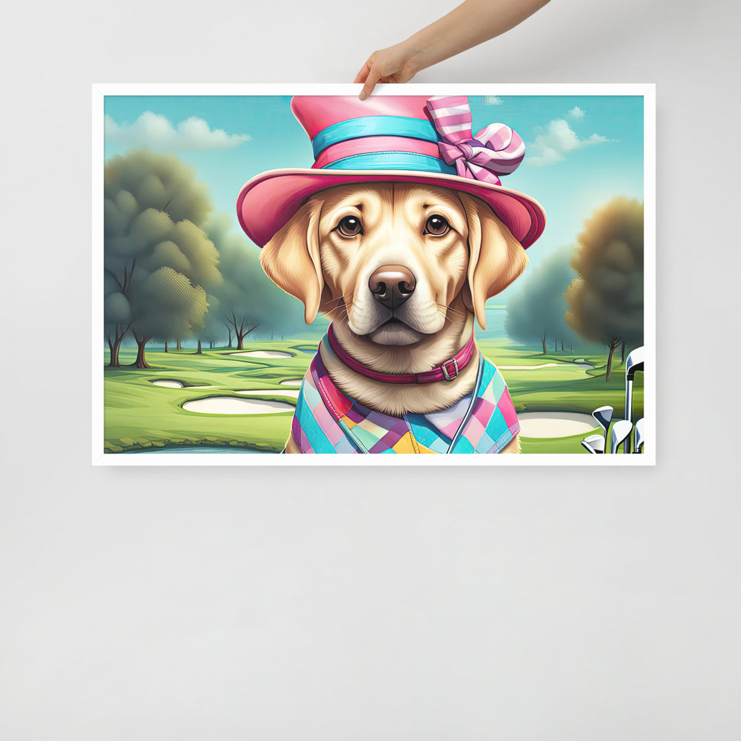 Framed poster-Labrador Retriever Golfer V9