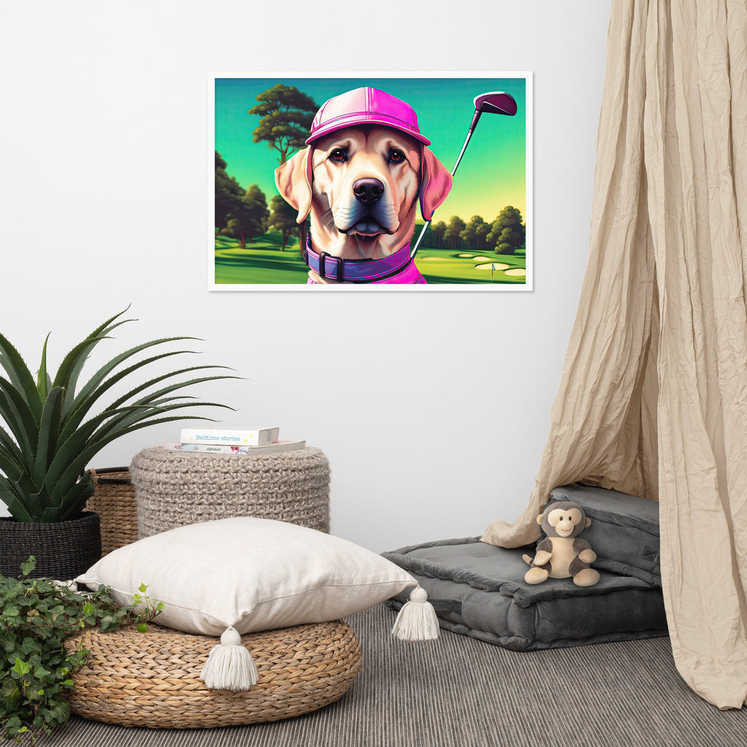 Framed poster-Labrador Retriever Golfer V16