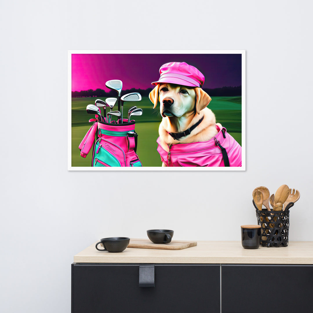 Framed poster-Labrador Retriever Golfer V17