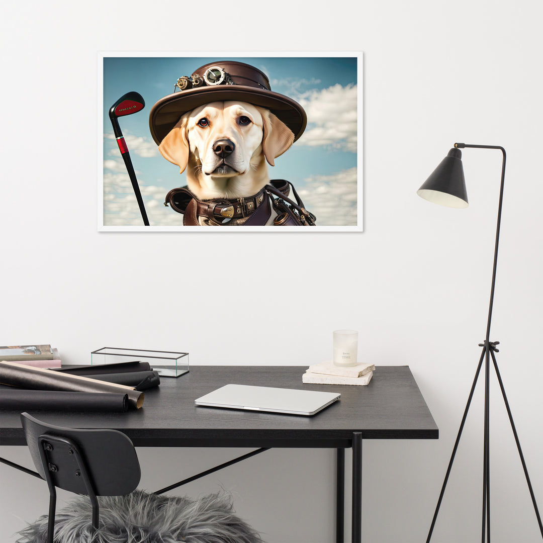 Framed poster-Labrador Retriever Golfer V20