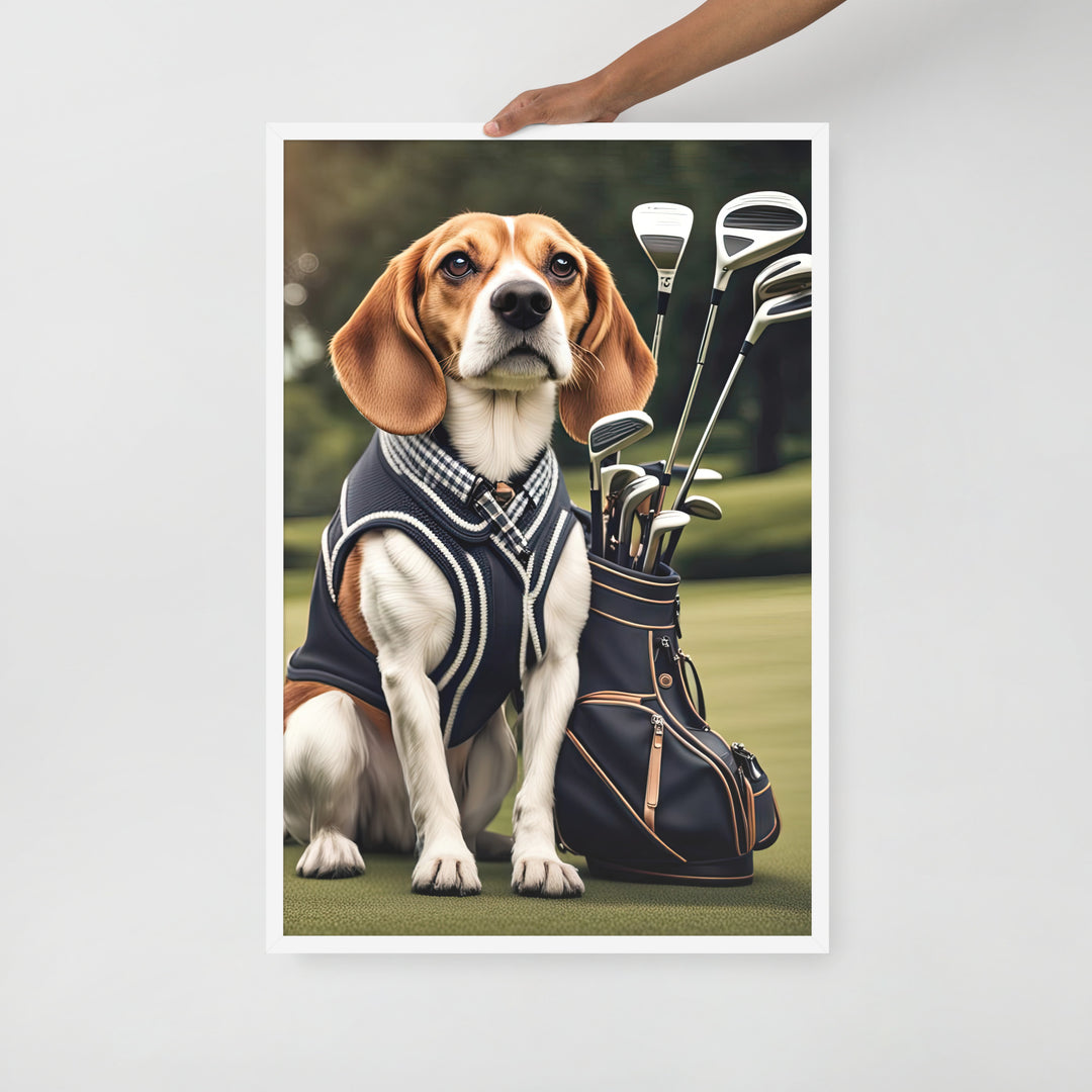 Beagle Golfer- Framed poster