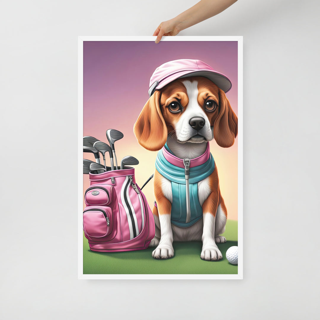 Beagle Golfer- Framed poster v3